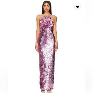 Lovers + Friends Pink Sequin Halter Maxi Dress